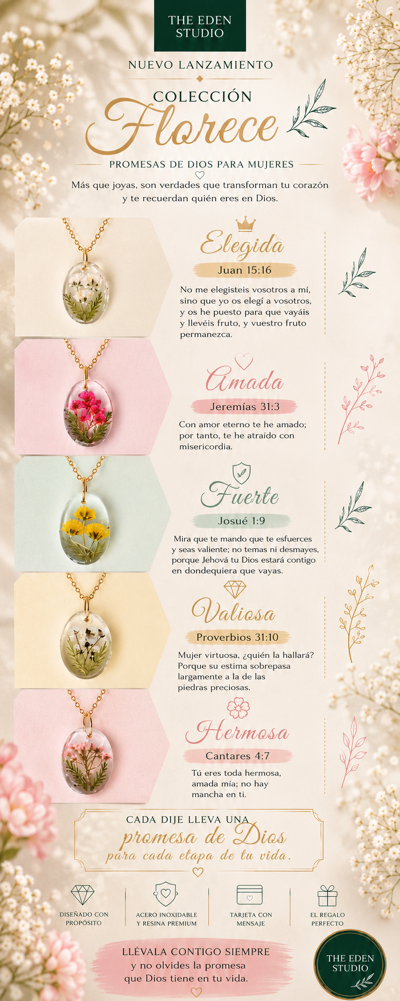 Los cinco collares de la colección Florece